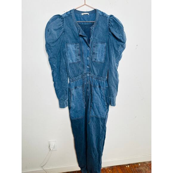 ULLA JOHNSON Indigo Acid Denim Puff Sleeve Sadie Jumpsuit size Small - Picture 3 of 14